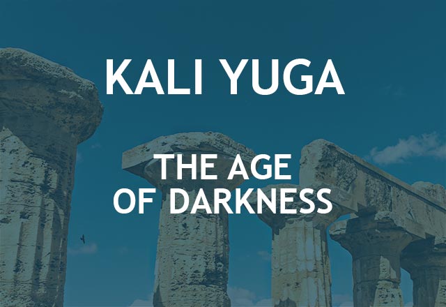 Picture of crumbling pedestals with text saying what is the Kali Yuga