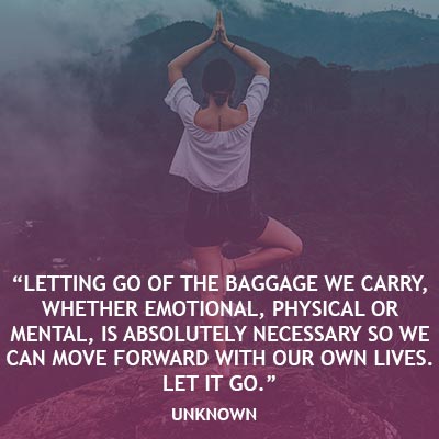 Woman doing yoga representing letting go of emotional baggage.